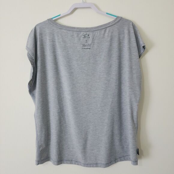 Oakley Womens Graphic 75 Relaxed Fit Scoop Neck Striped T-Shirt Grey Cotton Sz L - Picture 5 of 8